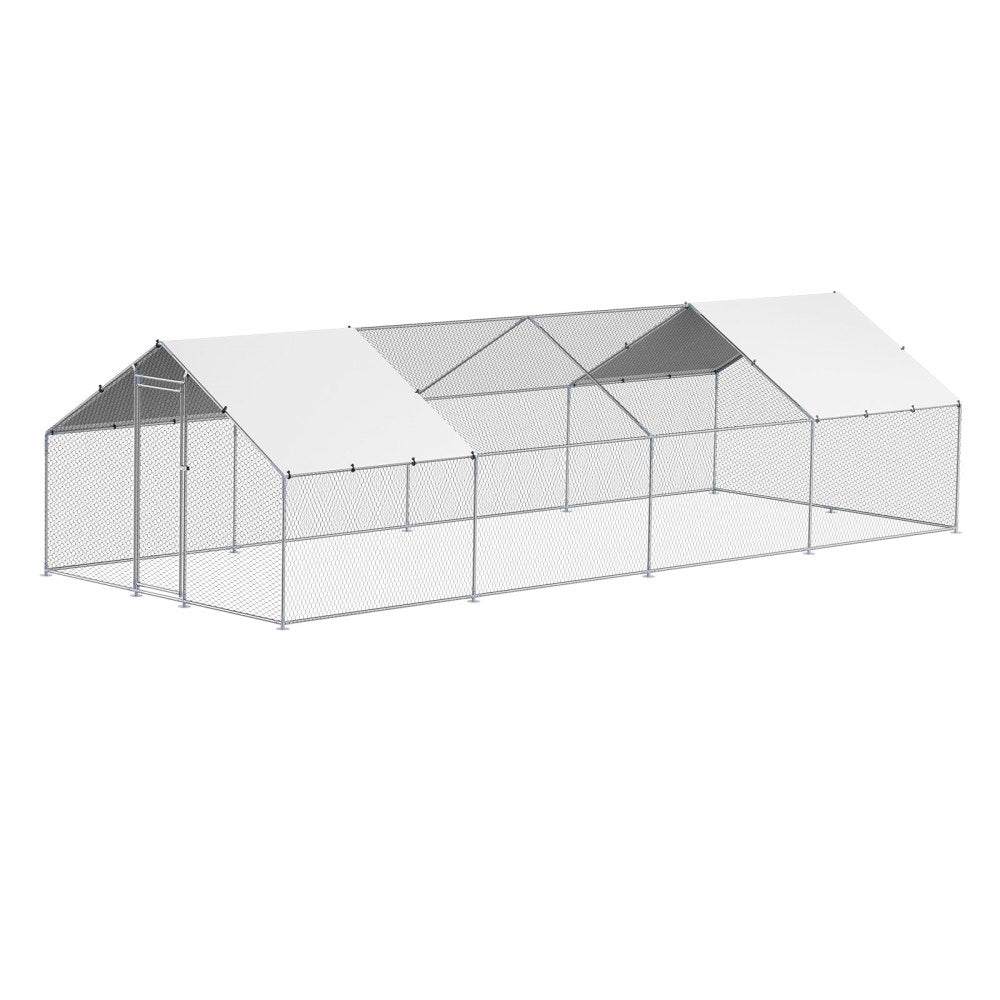 Metal Chicken Coop 9.8x26.2x6.5 ft Walk-in Chicken Run with Cover Spire Roof