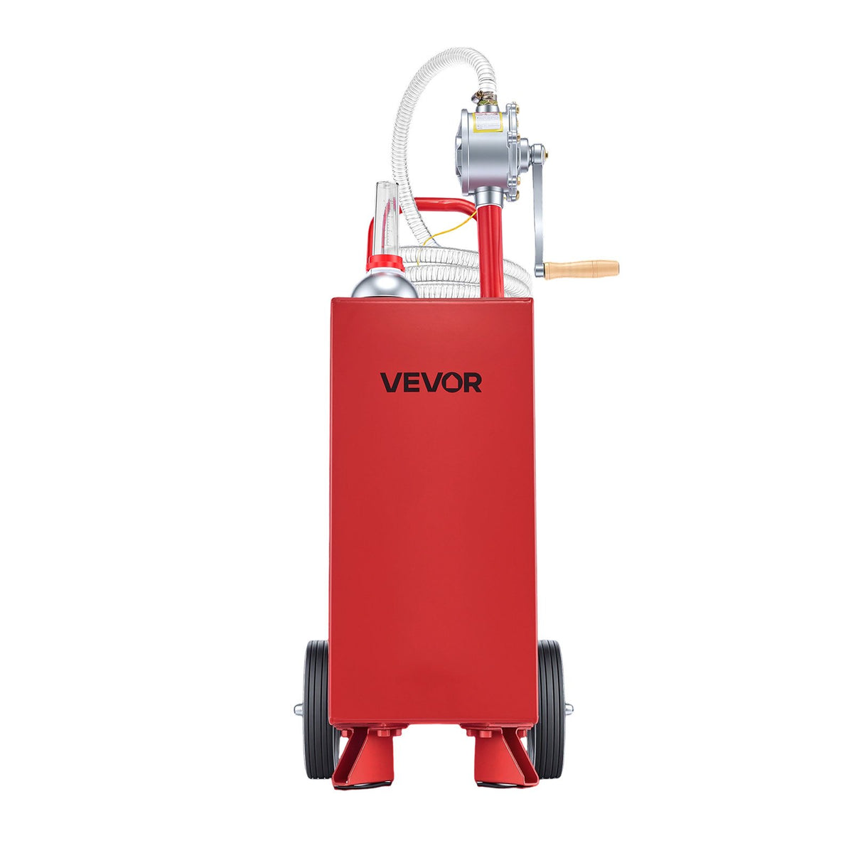 56.8L Fuel Gas Caddy, Carbon Steel, Portable Fuel Transfer Storage Tank with Manual Pump & Rolling Wheels, Gasoline Diesel Can Container, for Cars, Lawn Mowers, ATVs, Boats, Motorcycles, Red