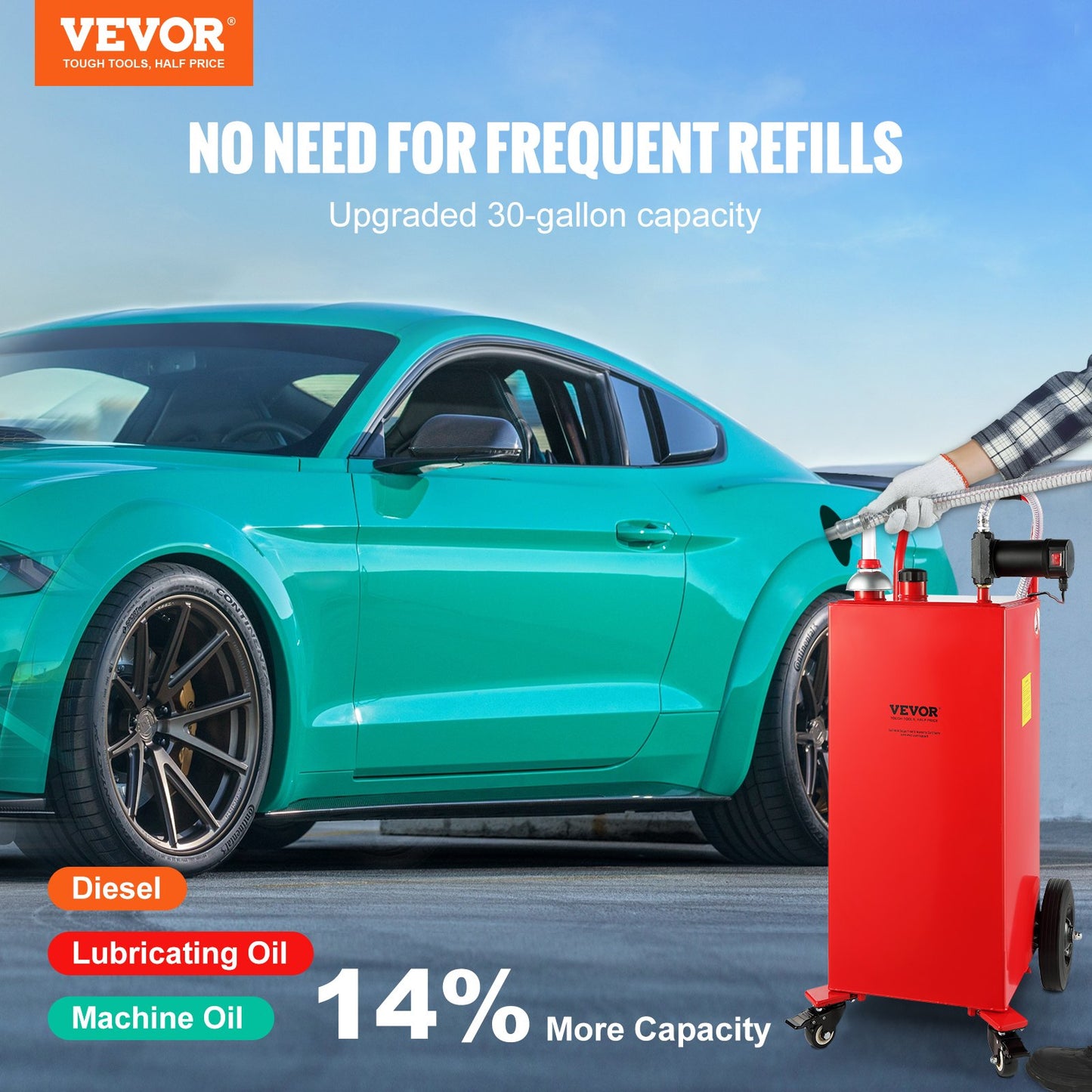 VEVOR 30 Gallon Fuel Caddy Portable Storage Tank 23.5 L/min with 180W Pump