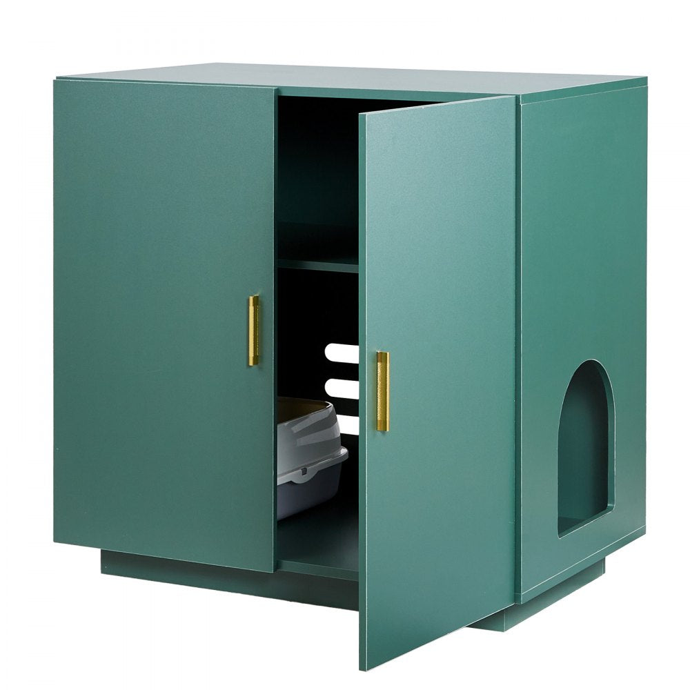 Cat Litter Box Enclosure, 80 cm Hidden Litter Box Cabinet, Wooden Indoor Cat Washroom with Ventilated Holes, Double-Door