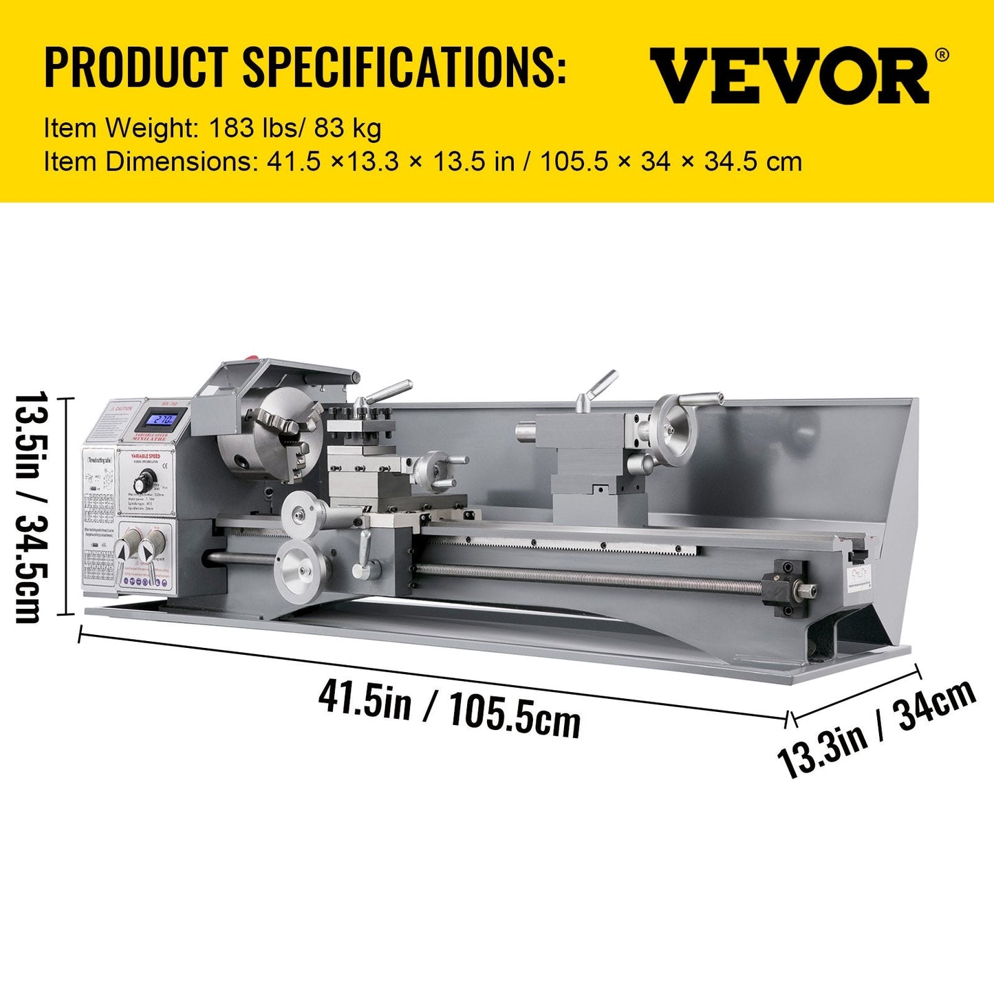Compact Bench Metal Lathe 0.22x0.6m with 1100W Brushless Motor, Variable Speed
