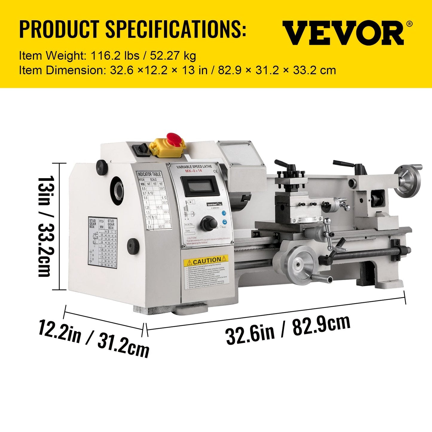 Mini Metal Lathe 0.2x0.35m, 2250 RPM Variable Speed, Precision Machine 650W