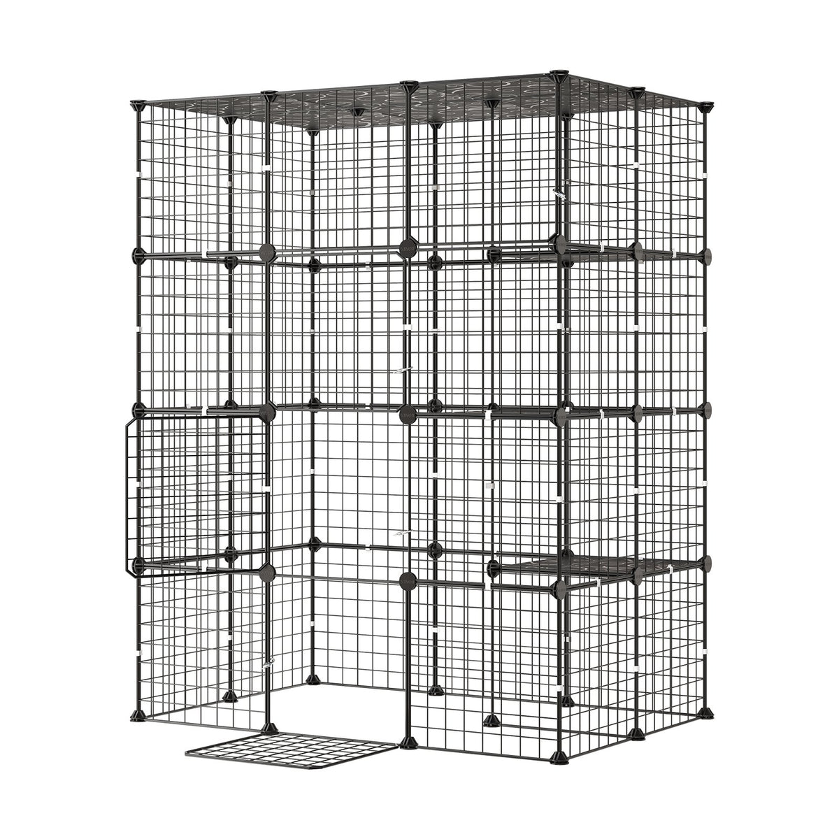 Cat Cage 4-Tier 104.1x71.1x139.7 cm DIY Cat Playpen Indoor Enclosure, Detachable Metal Wire Kennel Crate with 4 Doors, Large Exercise Place Ideal for 1-2 Cats, Kittens and Small Animals, Black
