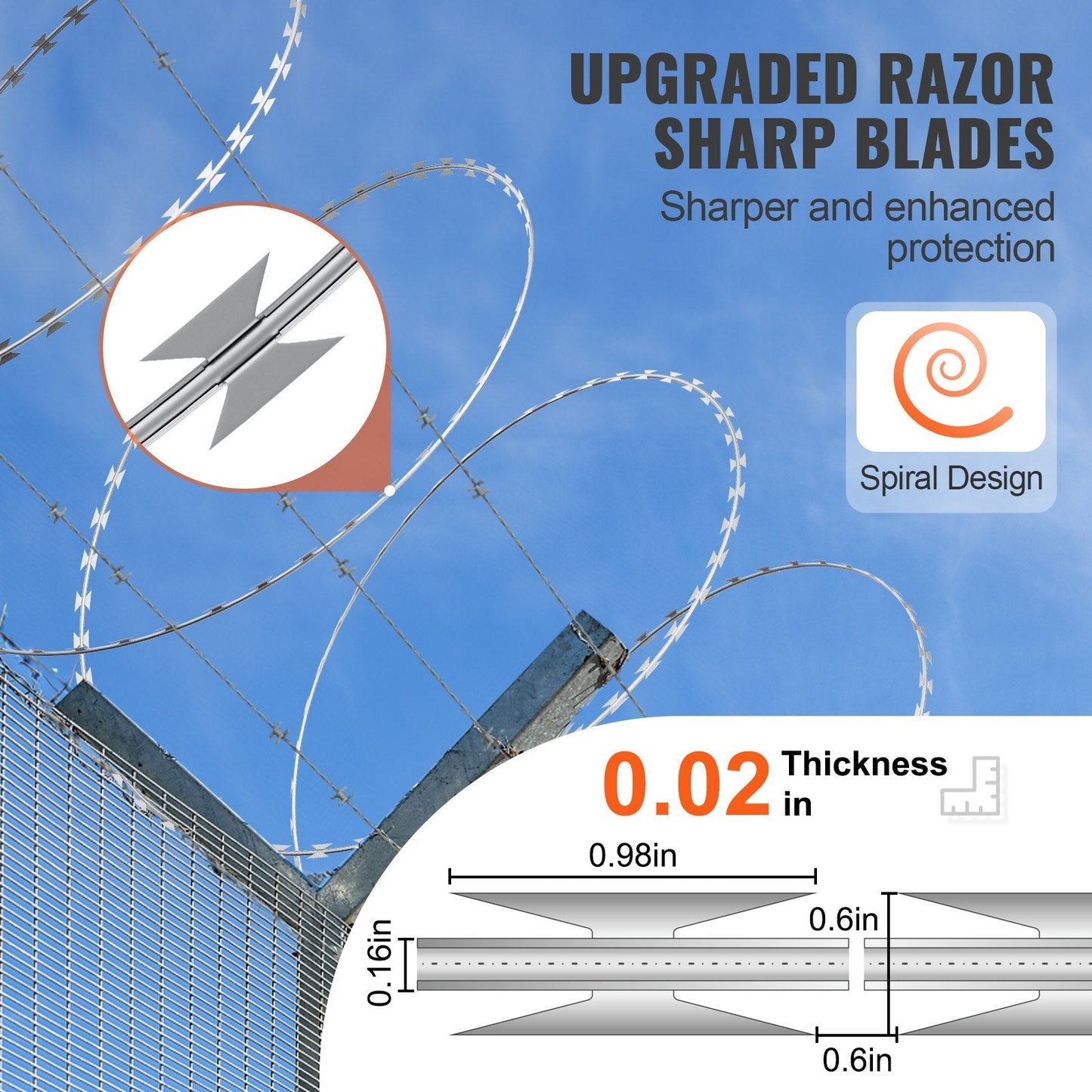 Razor Barbed Wire Fencing, 45m, 3 Rolls, Spiral, Galvanized for Ultimate Security