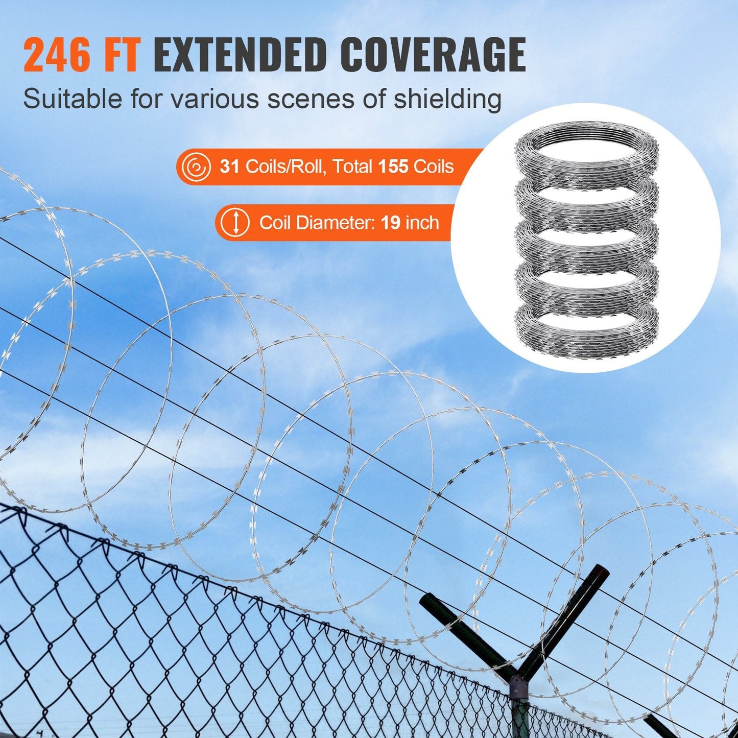 Galvanized Razor Barbed Wire, 75m Spiral Fencing, 5 Rolls for Ultimate Security
