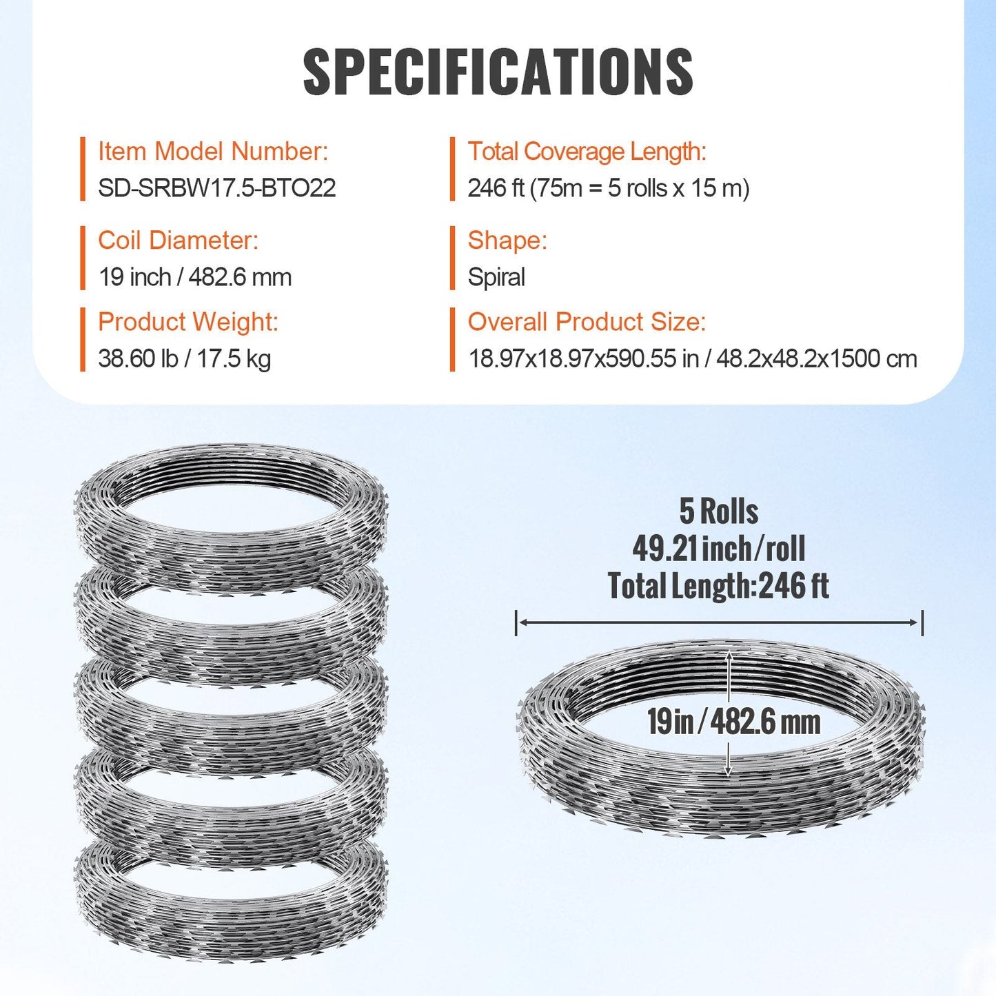 Galvanized Razor Barbed Wire, 75m Spiral Fencing, 5 Rolls for Ultimate Security