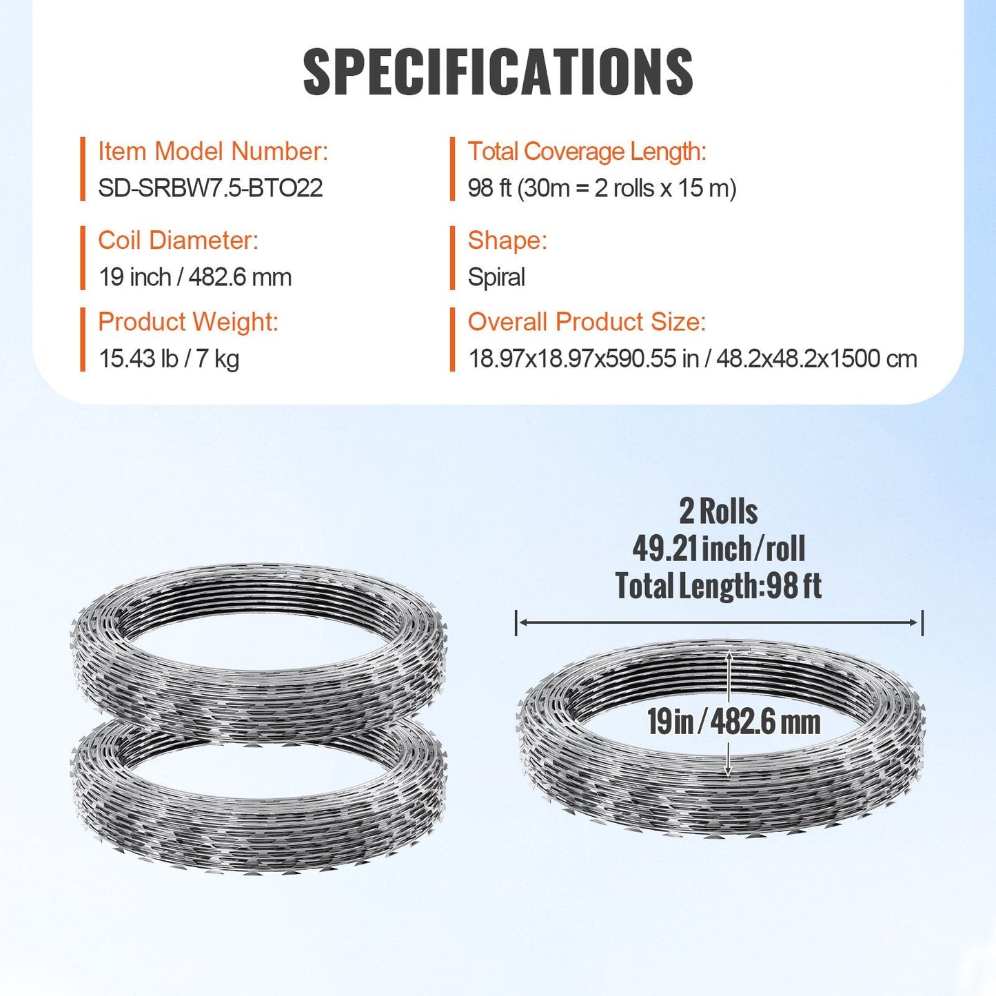 Galvanized Spiral Razor Wire Fence, 30m (98 ft) Barbed Wire for Enhanced Security