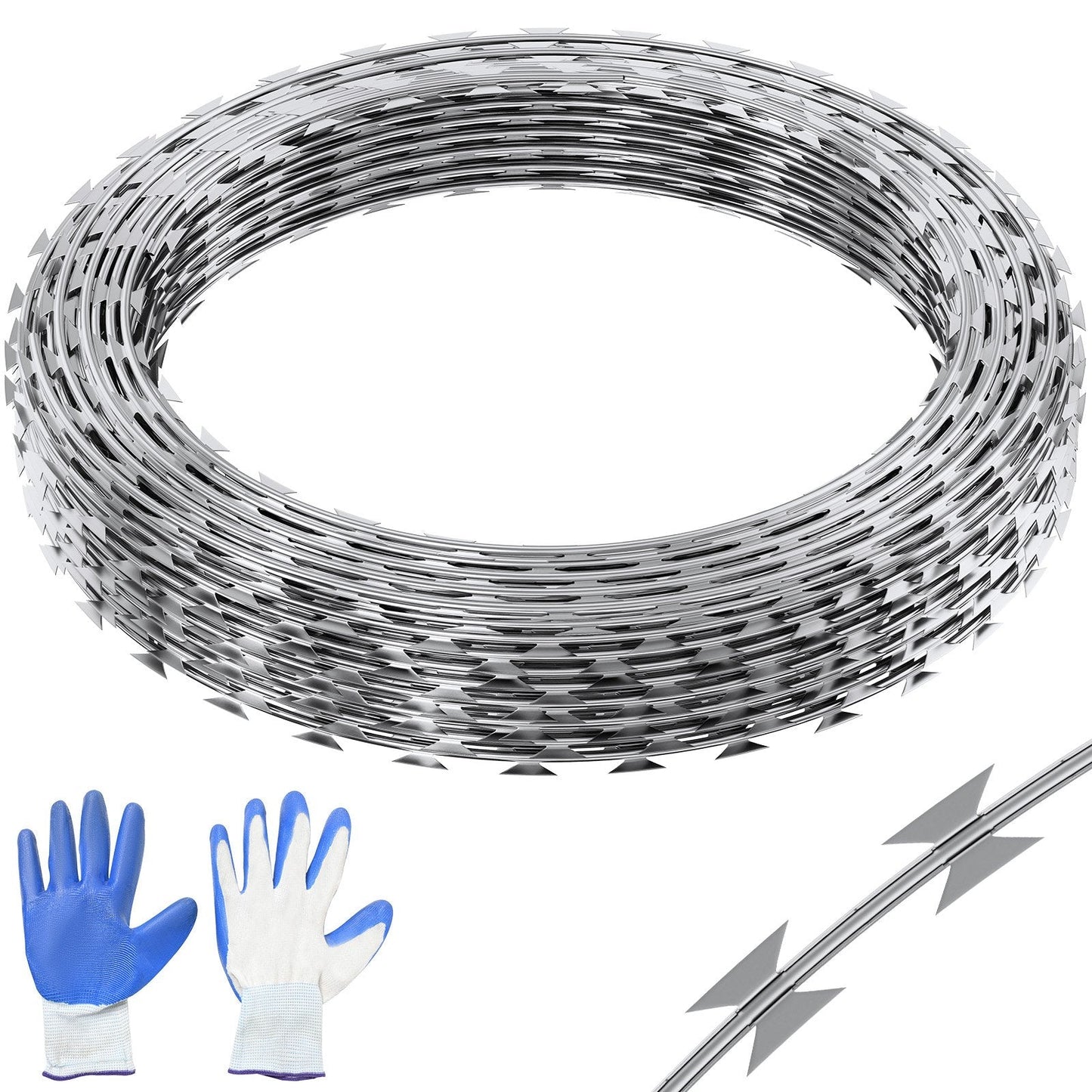 Galvanized Spiral Razor Wire Fence, 30m (98 ft) Barbed Wire for Enhanced Security