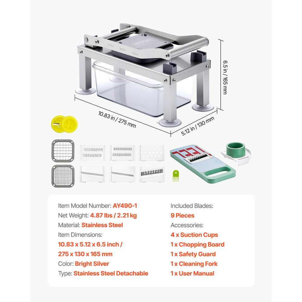 VEVOR Vegetable Chopper Mandoline Slicer All-in-1 Food Veggie Cutter 9 Blades