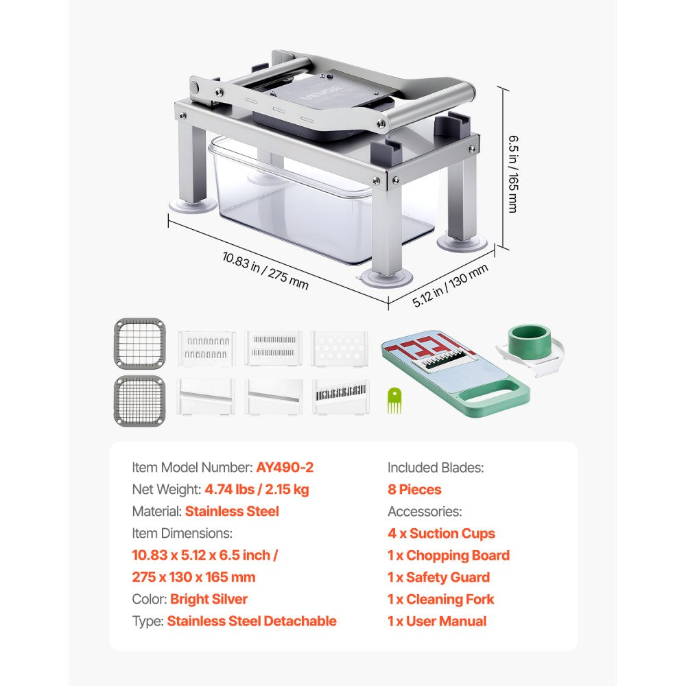 VEVOR Vegetable Chopper Mandoline Slicer All-in-1 Food Veggie Cutter 8 Blades