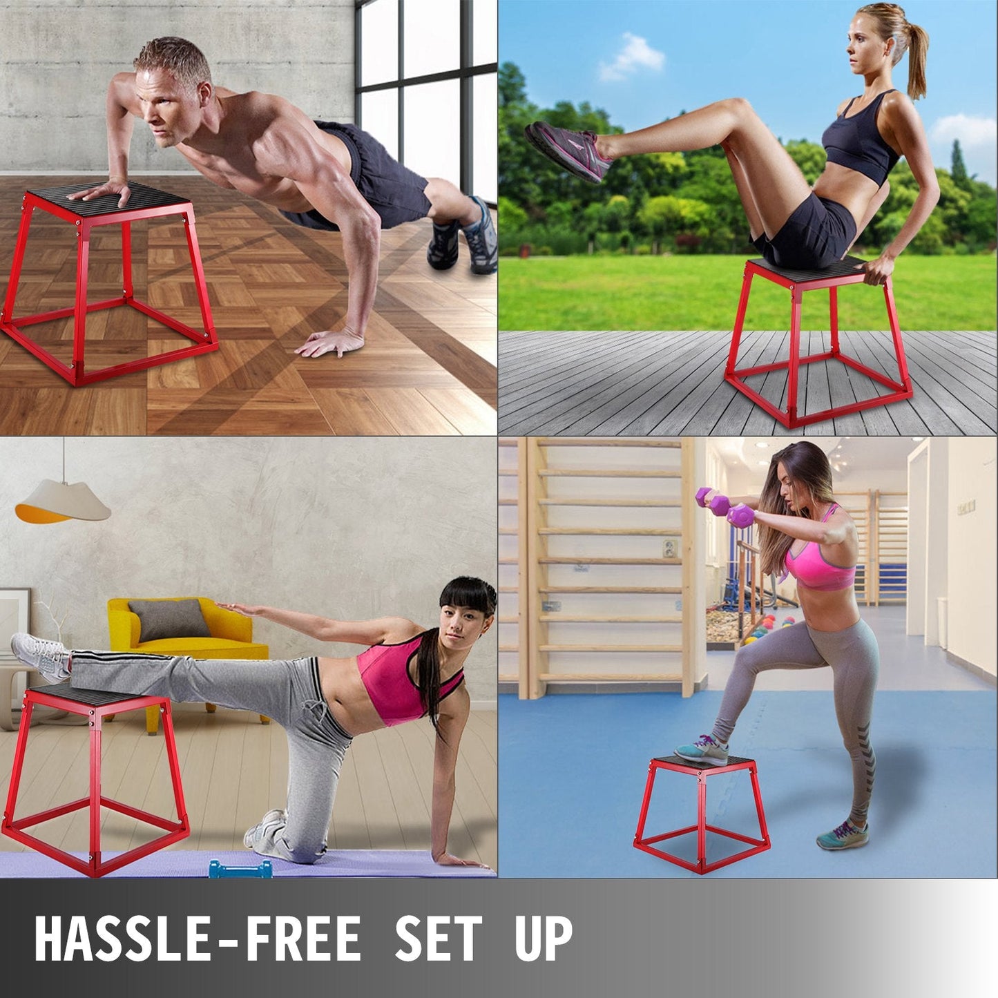 Adjustable Red Plyometric Box Set for Training - 0.3m, 0.45m, 0.6m Heights