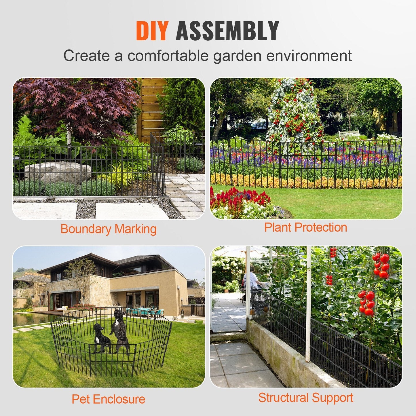 Decorative No-Dig Garden Fence, 0.44m x 0.33m, 28-Pack, Durable Metal Panels