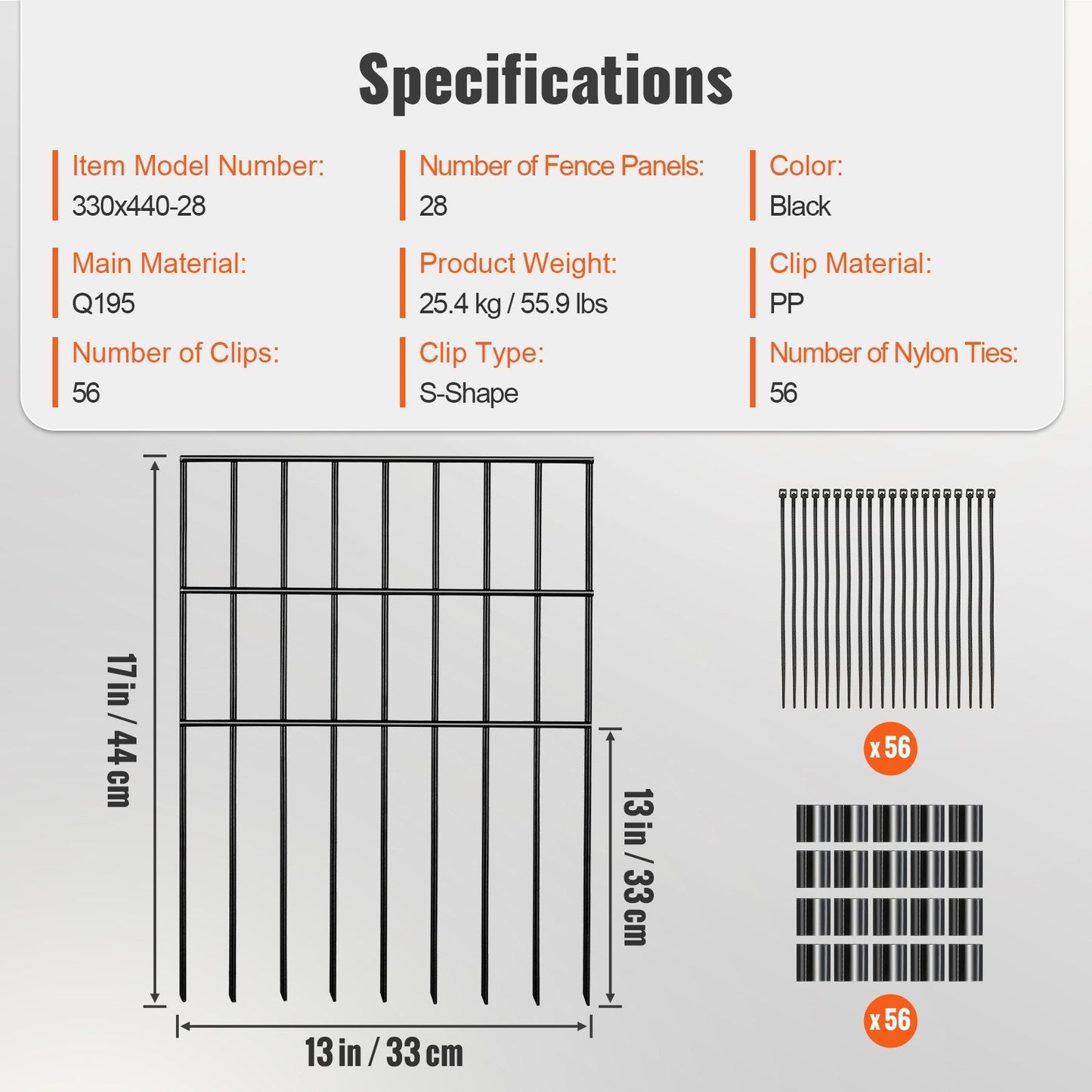 Decorative No-Dig Garden Fence, 0.44m x 0.33m, 28-Pack, Durable Metal Panels