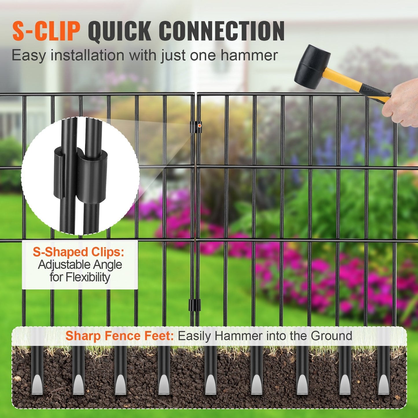Durable Underground Animal Barrier Fence, 19 Panels, 0.43m x 0.28m, Black