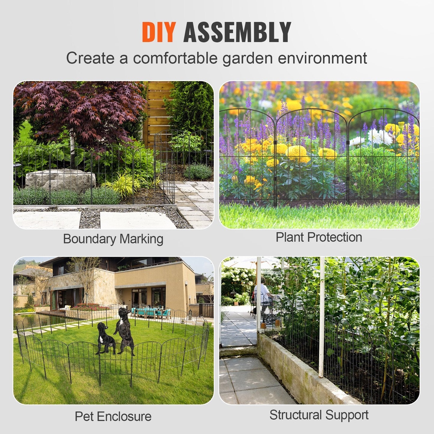 Garden Animal Barrier Fence, Metal Dog Fence for Yard, 28 Panels, 61 x 33 cm