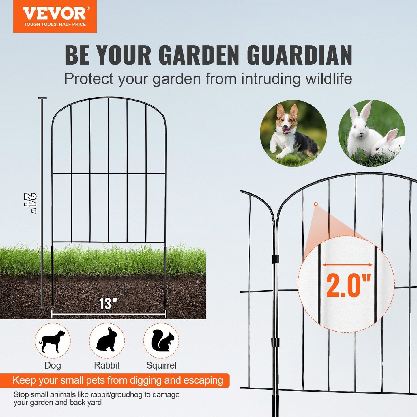 Decorative 0.61 x 0.33m Metal Garden Fence, No Dig Animal Barrier, 10 Pack