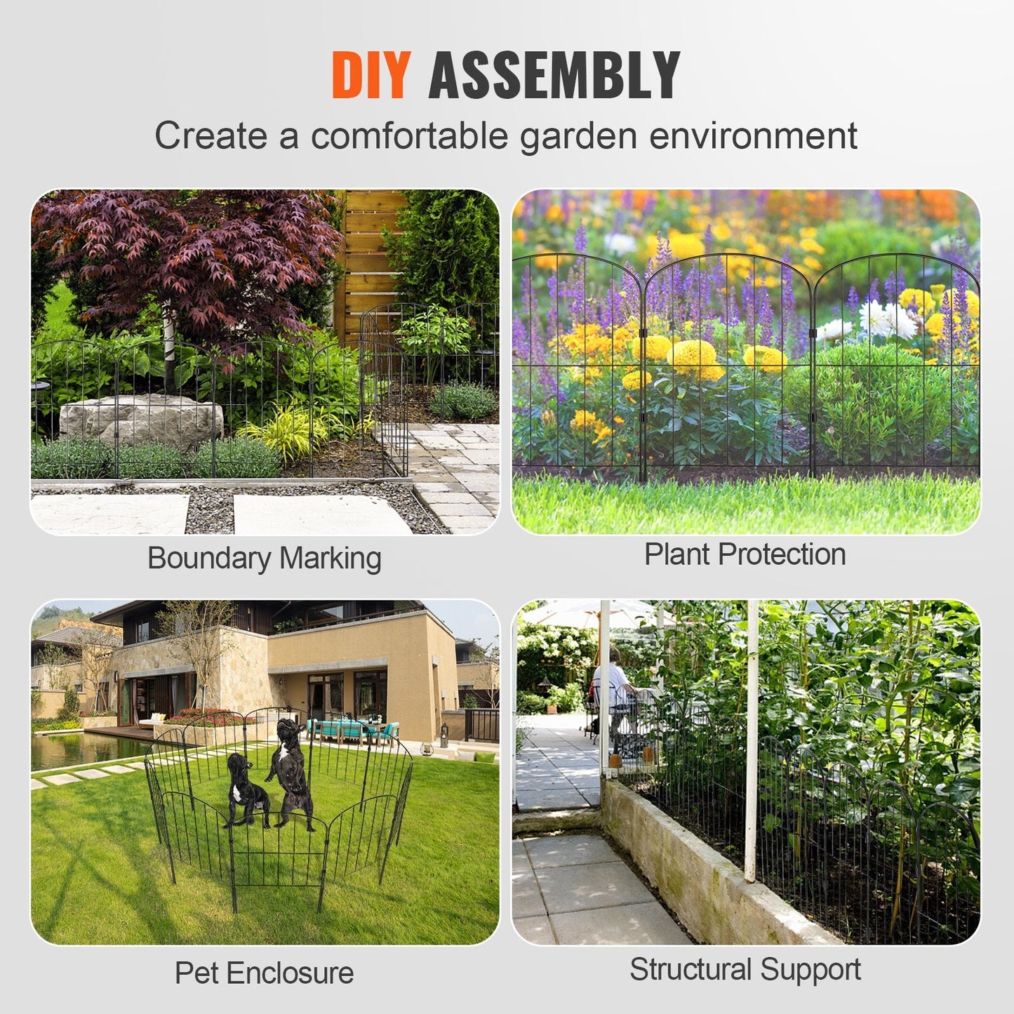 Decorative 0.61 x 0.33m Metal Garden Fence, No Dig Animal Barrier, 10 Pack