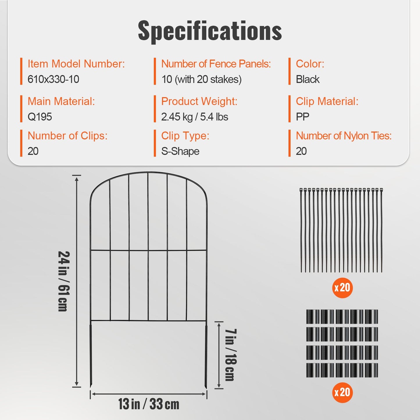 VEVOR Garden Fence, No Dig Fence 61 x 33 cm Animal Barrier Fence, Underground Decorative