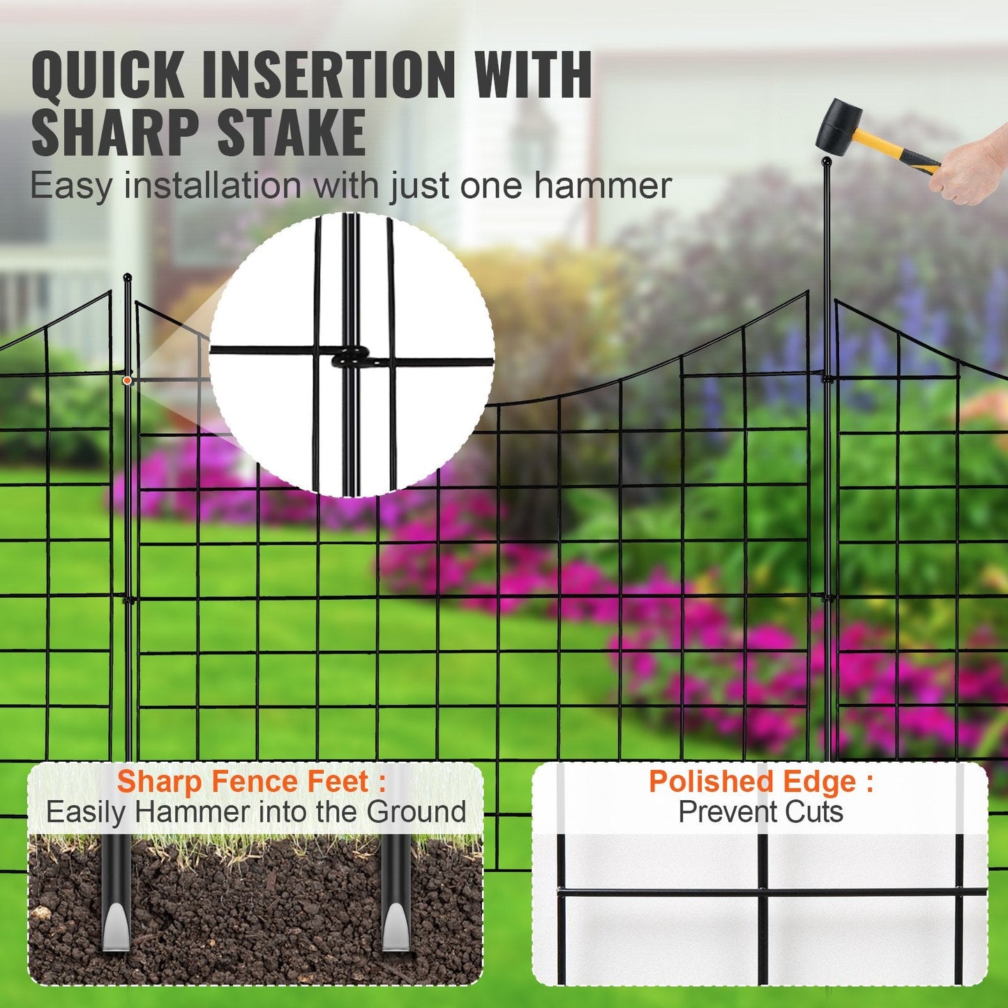 Decorative Garden Fence Set, 0.75x0.93m Metal Barrier for Yard, Black, 5 Pack