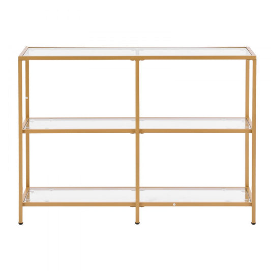 VEVOR 3-Tier Glass Console Table Rectangle Sofa Side Table with Anti-Tip Golden