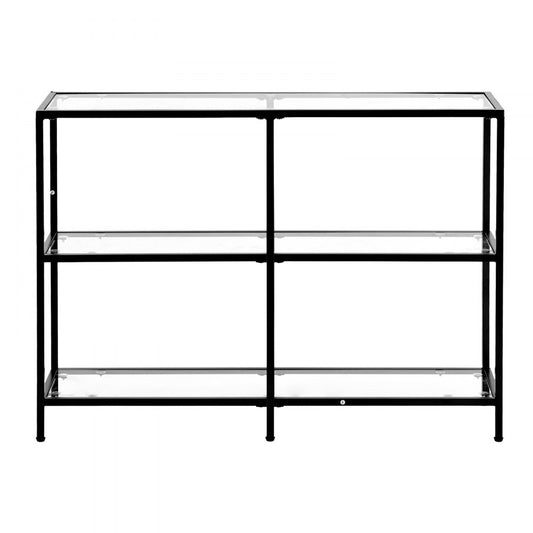 VEVOR 3-Tier Glass Console Table Rectangle Sofa Side Table with Anti-Tip Black