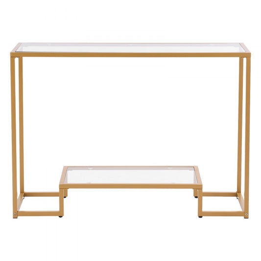 VEVOR 2-Tier Glass Console Table Rectangle Sofa Side Table with Anti-Tip Golden