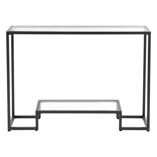 VEVOR 2-Tier Glass Console Table Rectangle Sofa Side Table with Anti-Tip Black