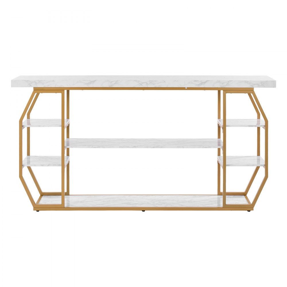 3 Tiers Marble Console Table Modern Golden Geometric Large Console Table