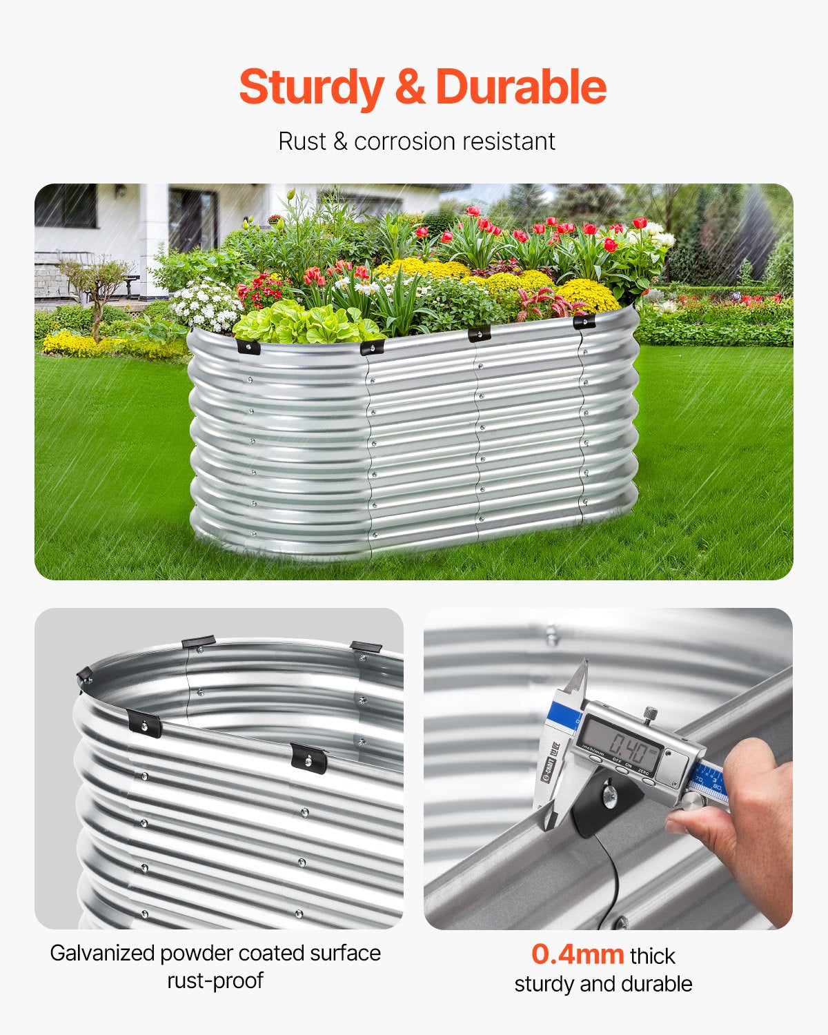 VEVOR Metal Raised Garden Bed 4x2x2 ft Outdoor Galvanized Planter Box Silver