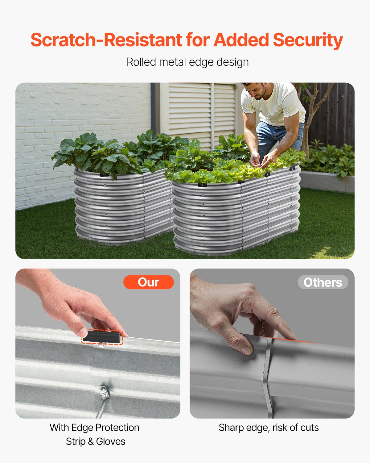 VEVOR Metal Raised Garden Bed 4x2x2 ft Outdoor Galvanized Planter Box Silver