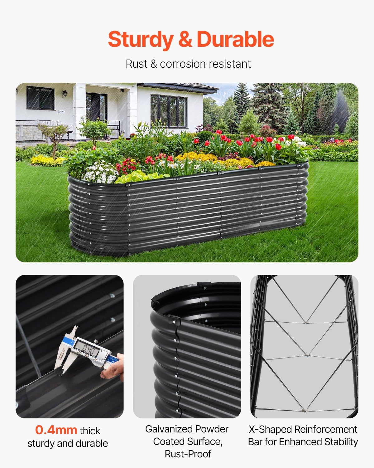 VEVOR Metal Raised Garden Bed 8x2x2 ft Outdoor Galvanized Planter Box Dark Gray