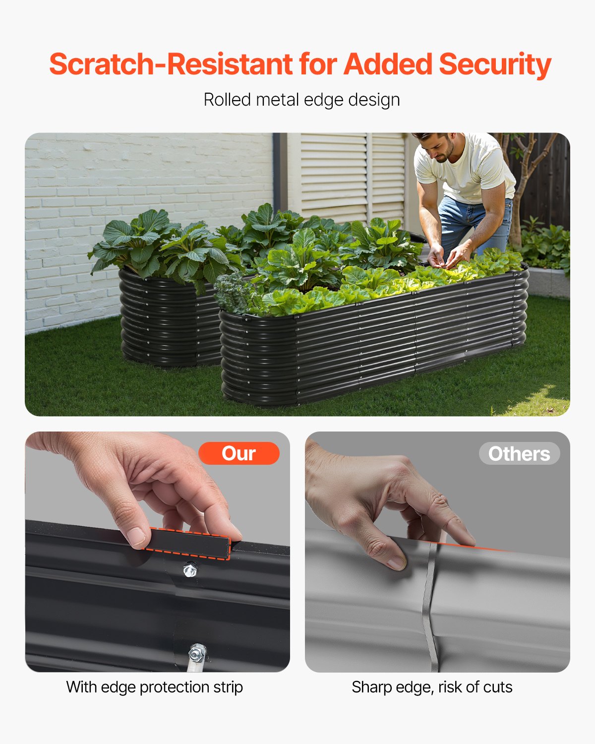 VEVOR Metal Raised Garden Bed 8x2x2 ft Outdoor Galvanized Planter Box Dark Gray