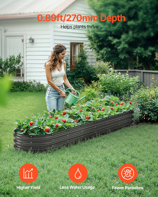 VEVOR Metal Raised Garden Bed 8x2x1 ft Outdoor Galvanized Planter Box Dark Gray