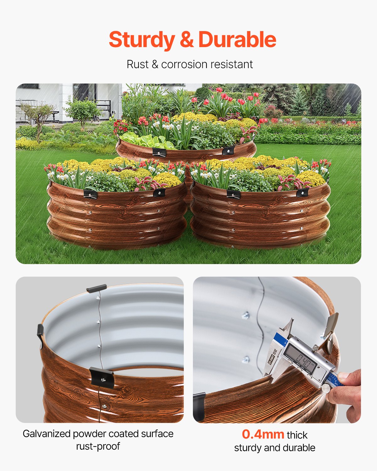 VEVOR Metal Raised Garden Bed 2x1 ft 3 Pcs Outdoor Galvanized Planter Wood Grain