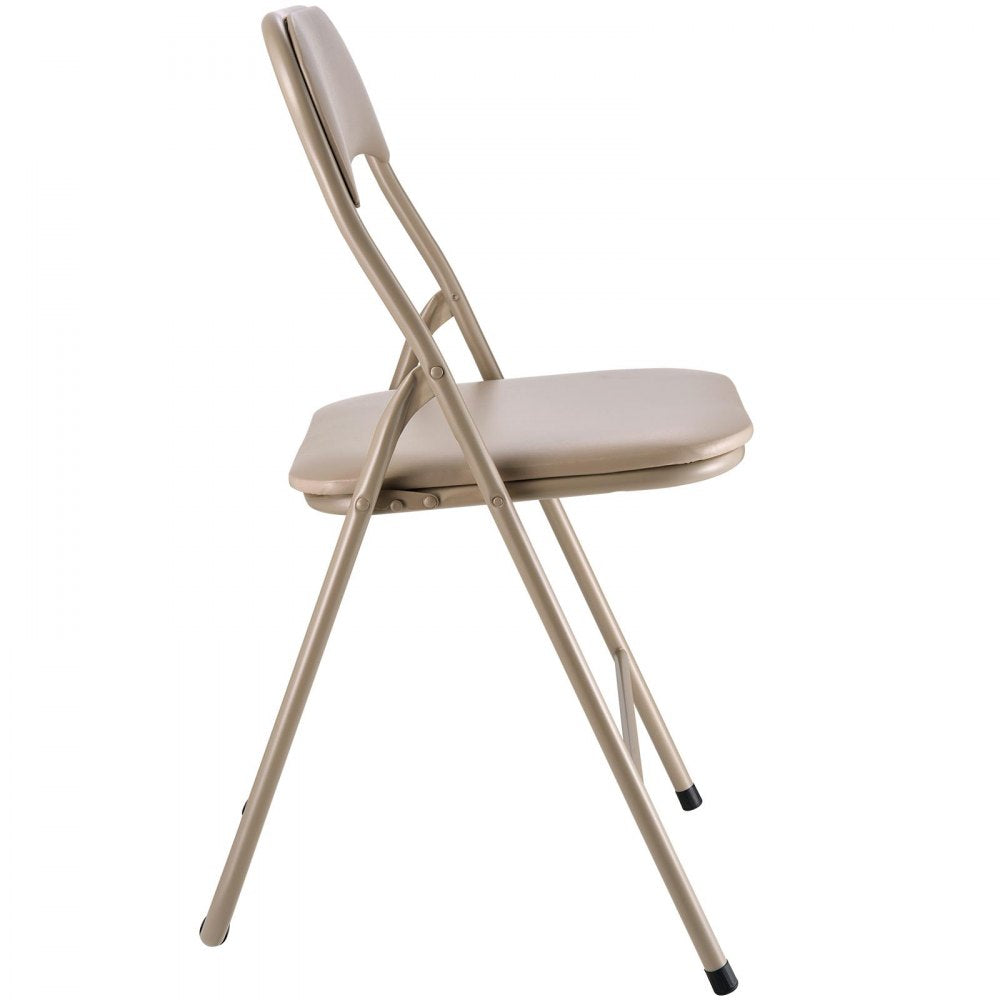 VEVOR 4 Pack Folding Chairs Portable Leather Chairs with Padded Cushion Khaki