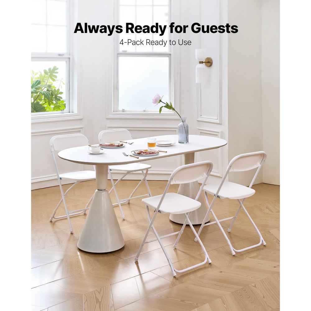 VEVOR 4 Pack Folding Chairs Portable Plastic Chairs with Heavy Duty Metal Frame