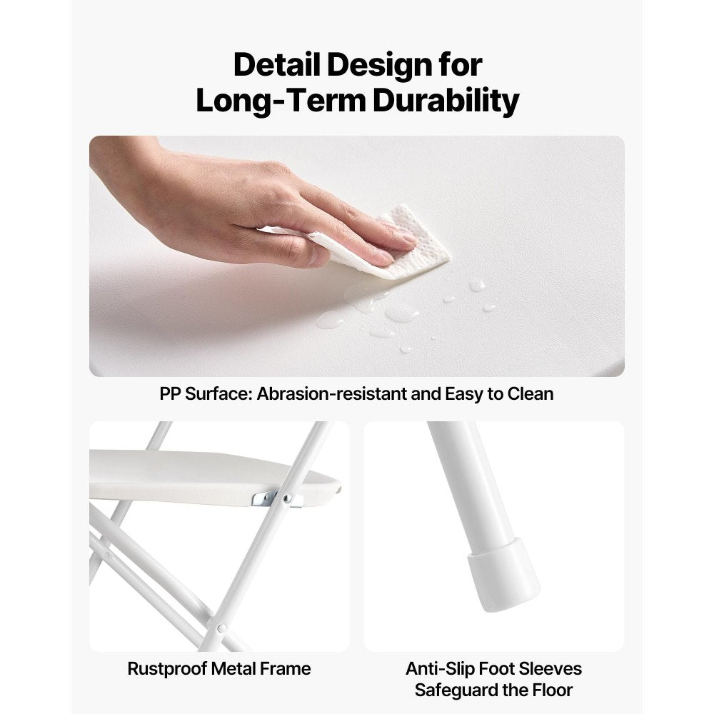 VEVOR 4 Pack Folding Chairs Portable Plastic Chairs with Heavy Duty Metal Frame