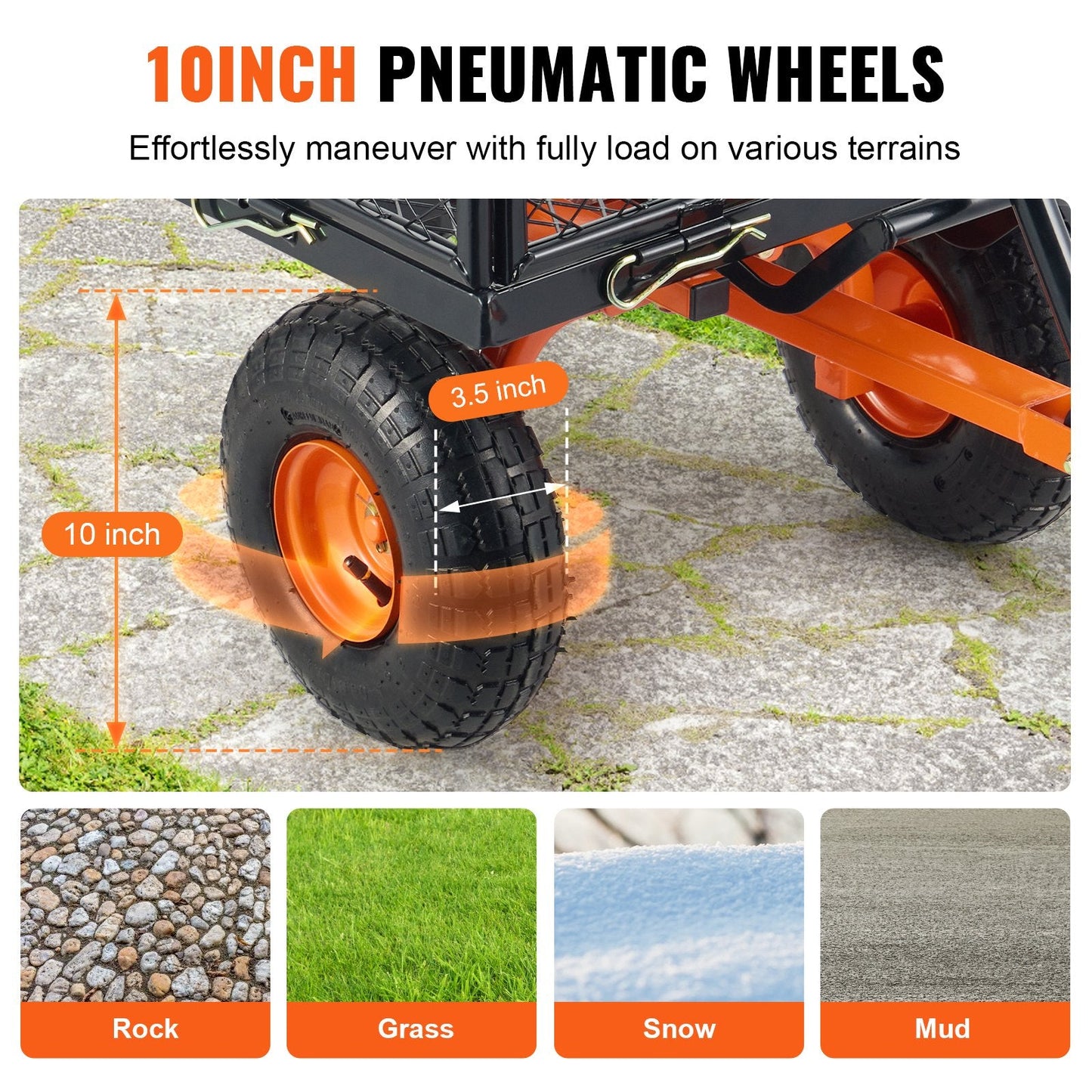 Heavy-Duty Metal Garden Cart with 399kg Capacity and Convertible Handle