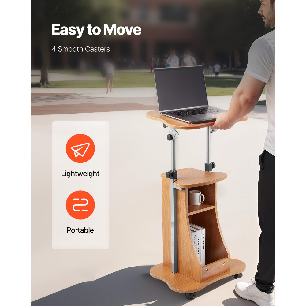 VEVOR Podium Stand 1100 mm Wooden Lectern with Wheels Storage Height Adjustable