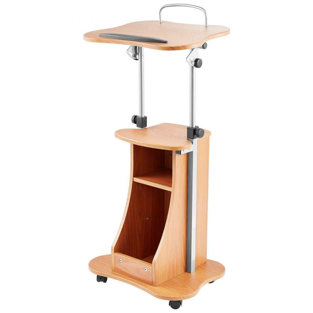 VEVOR Podium Stand 1100 mm Wooden Lectern with Wheels Storage Height Adjustable