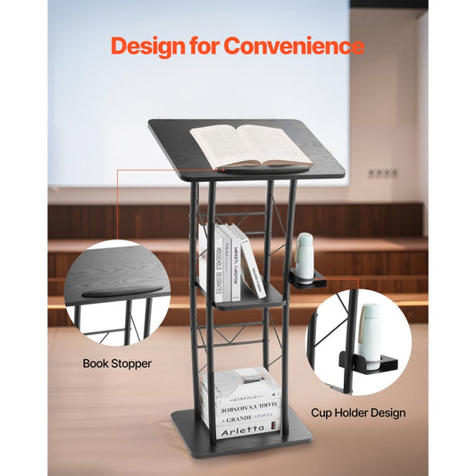 Podium Stand 1180 mm Curved Metal Lectern Storage Shelf Classroom Wedding