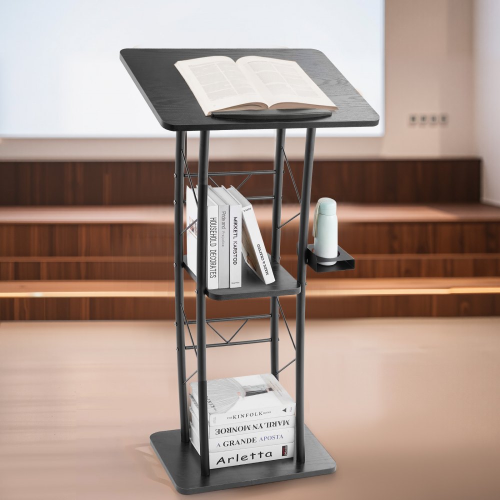 Podium Stand 1180 mm Curved Metal Lectern Storage Shelf Classroom Wedding