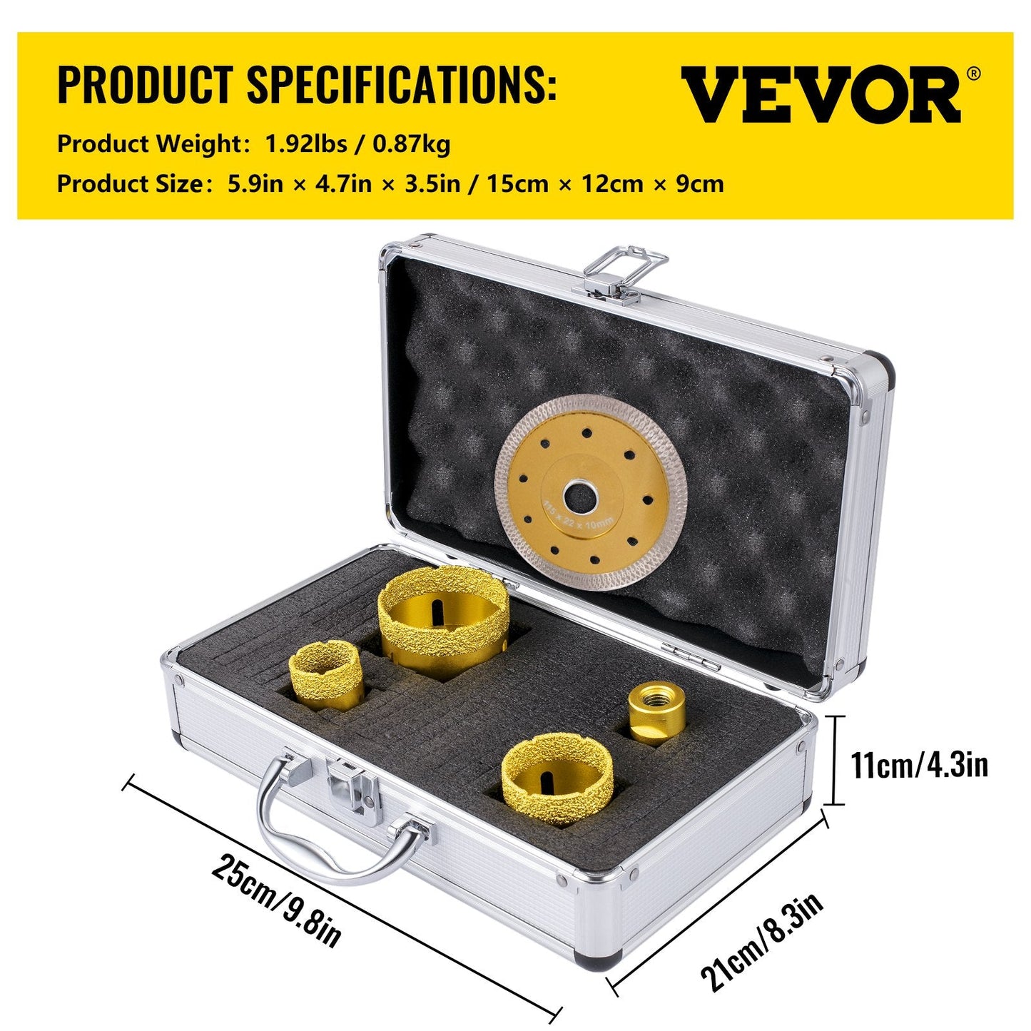 Diamond Hole Saw Kit - 4PCS, 0.025/0.035/0.05/0.068m for Tile & Stone
