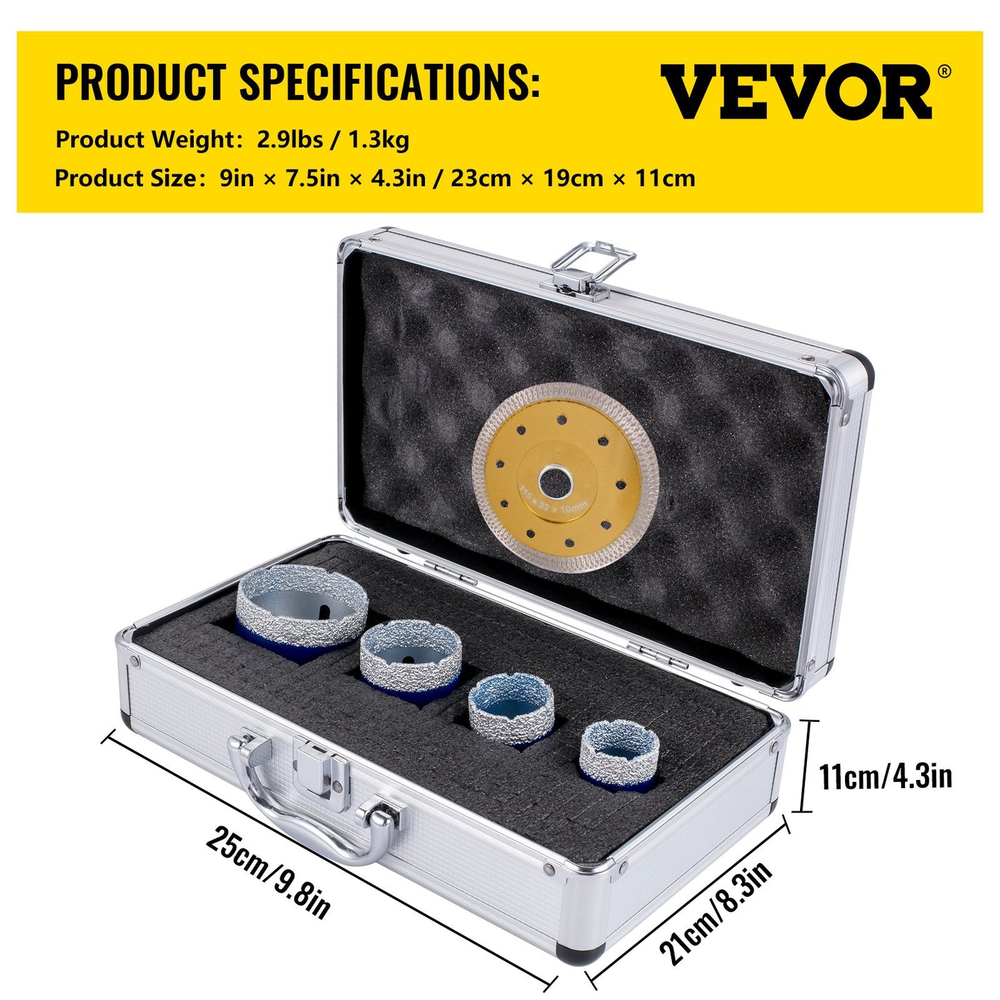 VEVOR Diamond Drill Bits 4PCS Diamond Hole Saw 35/40/50/68mm Tile Hole Saw Kit Vacuum