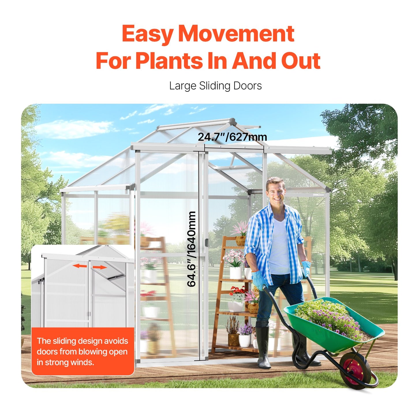 VEVOR Polycarbonate Greenhouse 6 x 4 Ft Outdoor Walk-in Greenhouse for Garden