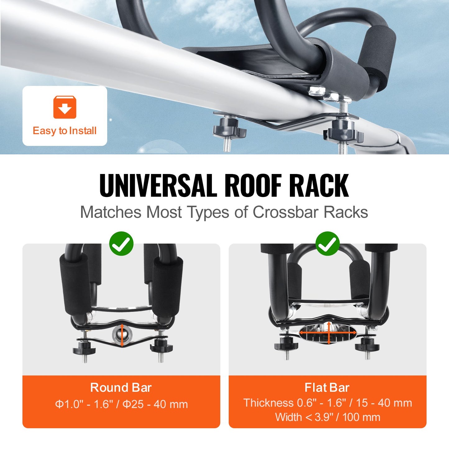 VEVOR Kayak Roof Rack 1 Pair J-Bar, Soft Roof Rack, Top Mount Tie Down, Carrier