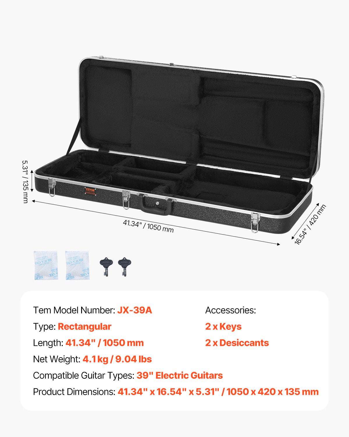 VEVOR Electric Guitar Hard Case 1050mm With Lock And Key for Electric Guitar