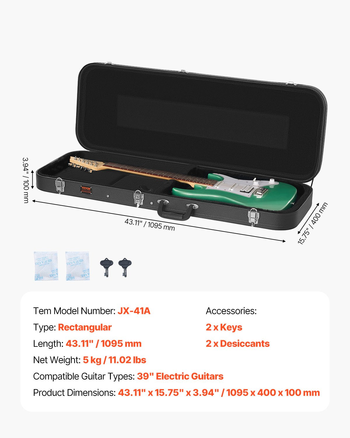 VEVOR Electric Guitar Hard Case 1095 mm With Lock And Key for Electric Guitar