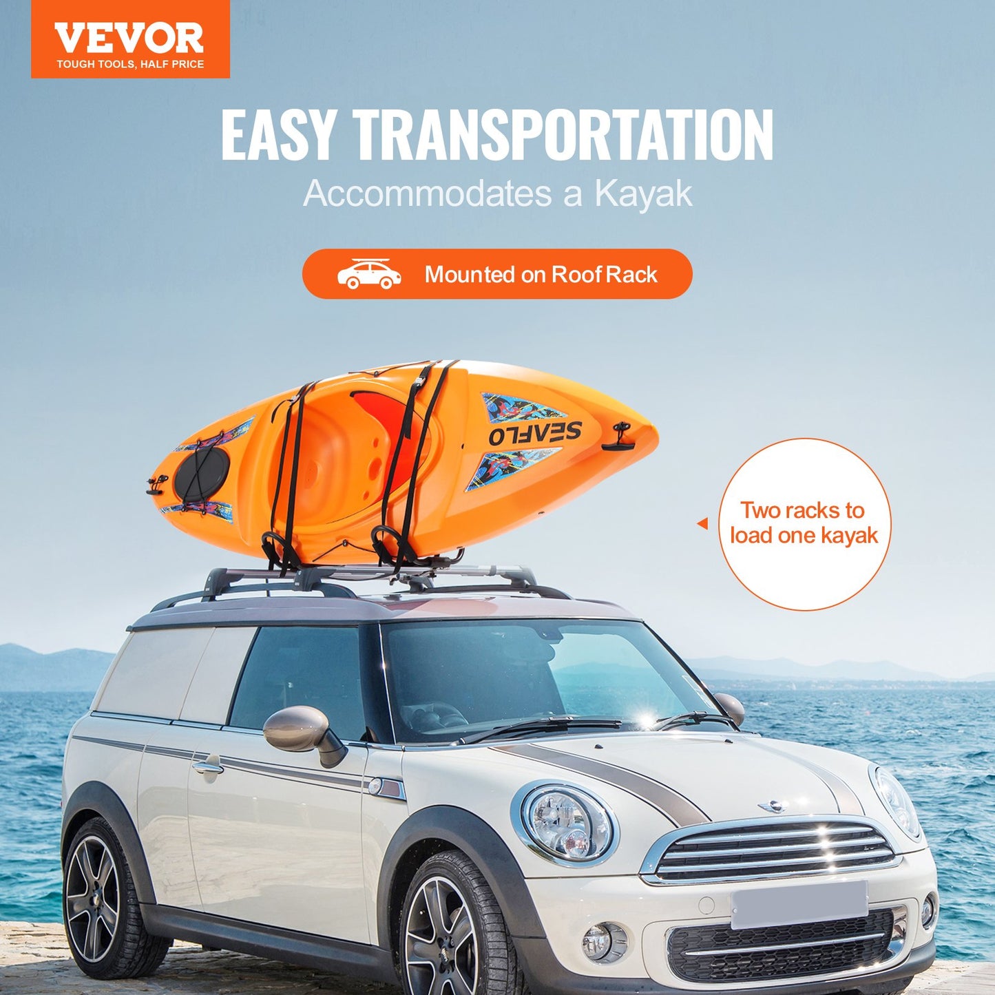 VEVOR Kayak Roof Rack 1 Pair J-Bar, Soft Roof Rack Quick Folding, Top Mount Tie
