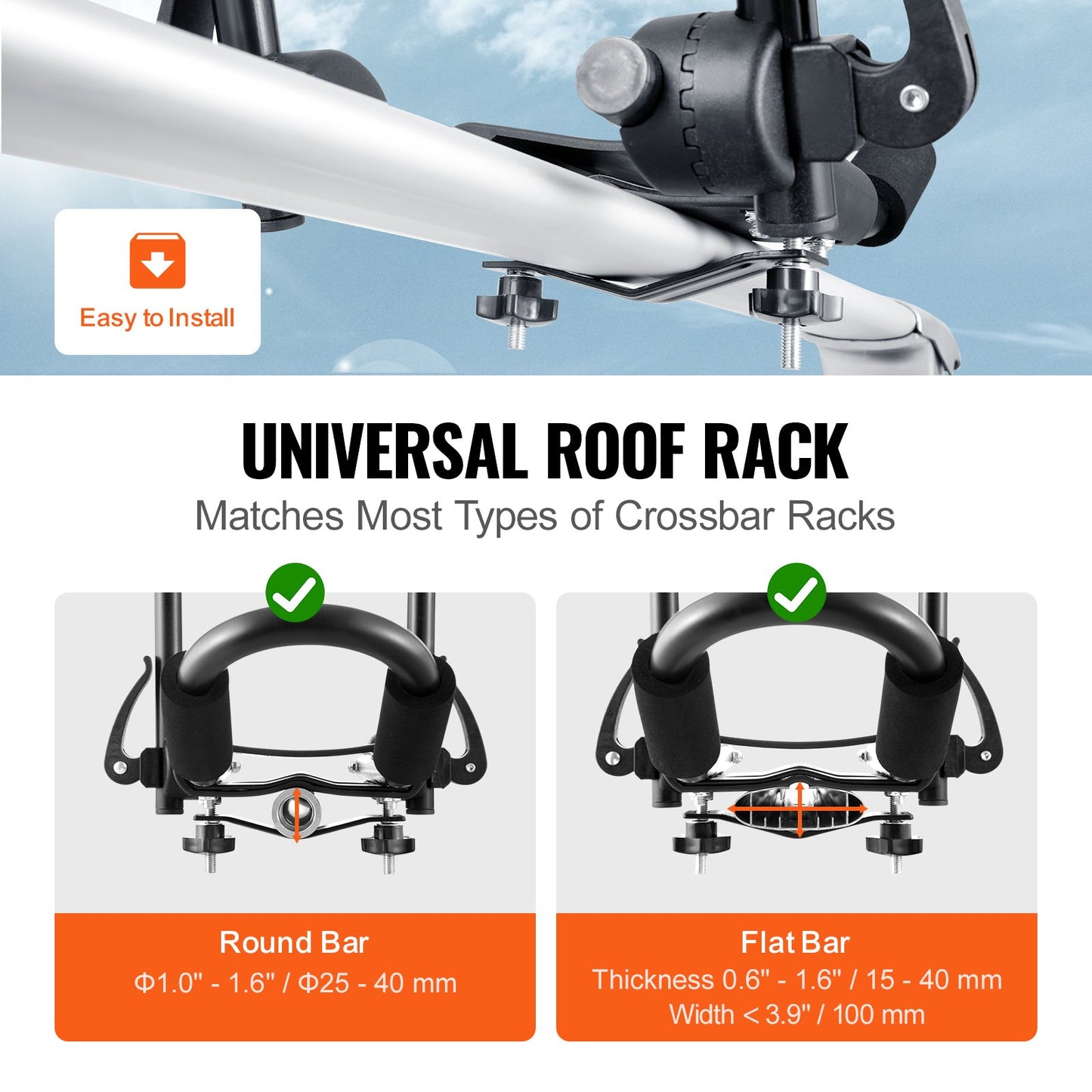 VEVOR Kayak Roof Rack 1 Pair J-Bar, Soft Roof Rack Quick Folding, Top Mount Tie